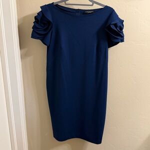 Pietro Brunelli Navy Ruffle Sleeve Midi Maternity Dress; size S